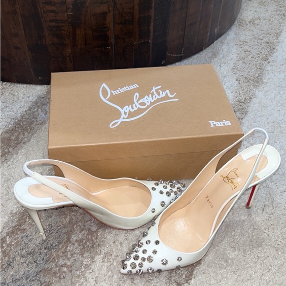 Christian Louboutin White Heels with Crystal Accents - Picture 6 of 7